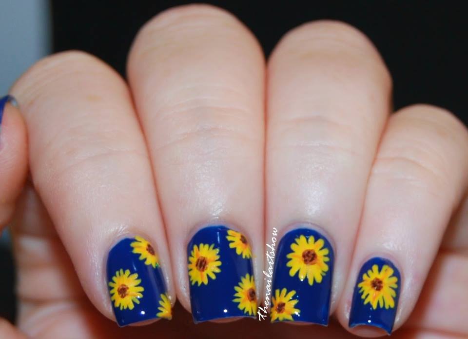 10. Sunflower Nail Design for Short Round Nails - wide 7
