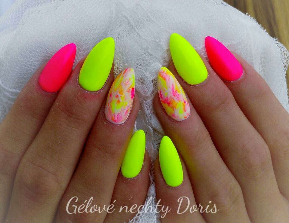 7. Neon Pink Acrylic Nails with Rhinestones - wide 9