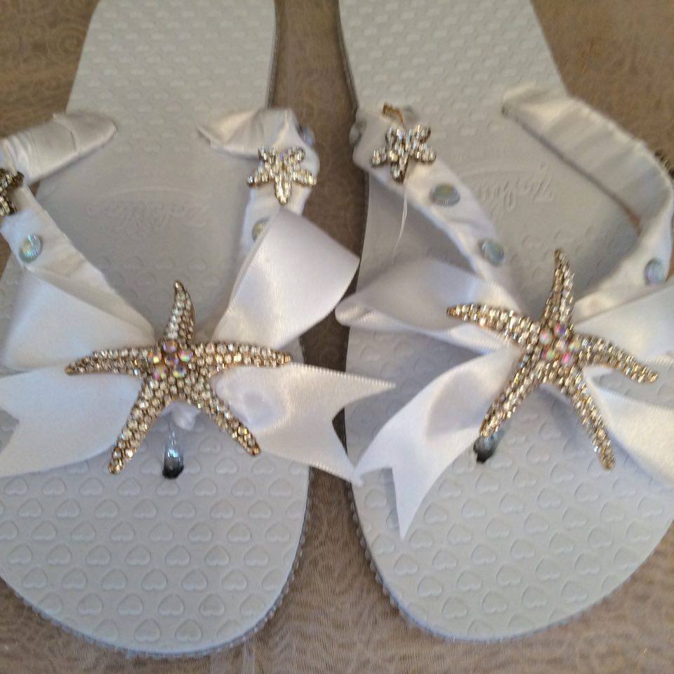 Beautiful, Sparkling Starfish design Wedding Flip Flops