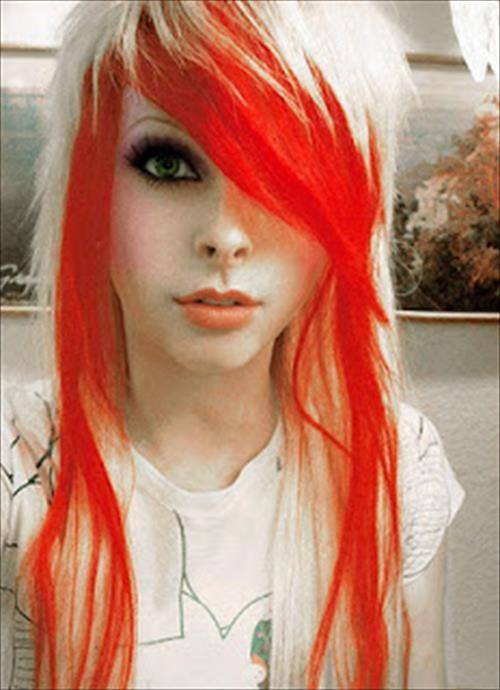 Blonde And Red Long Emo Hair