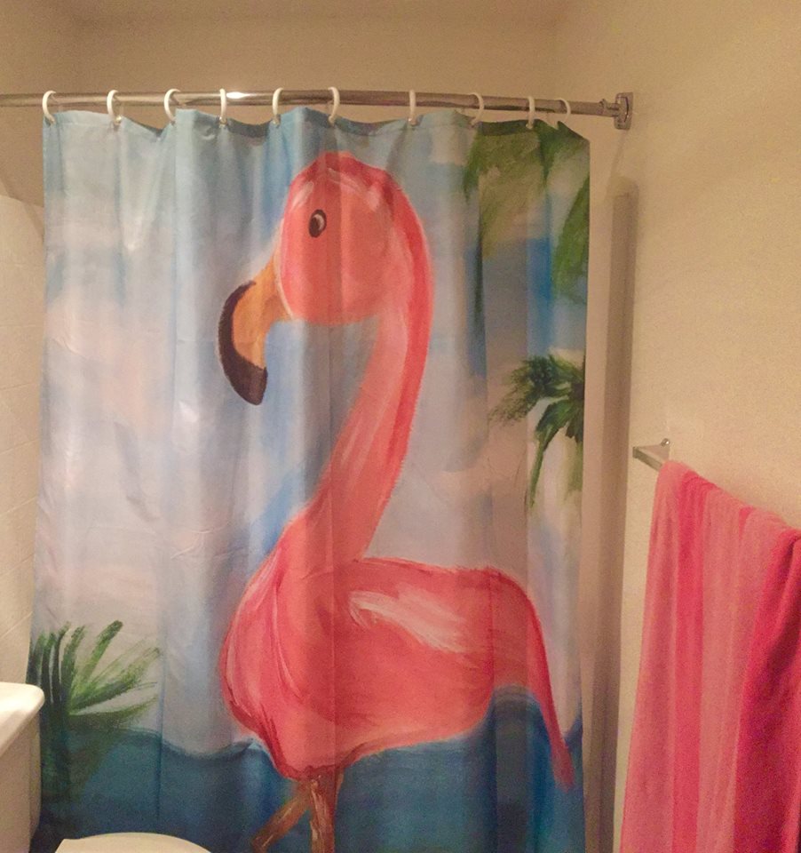 Flamingo and Palm Trees Shower Curtain