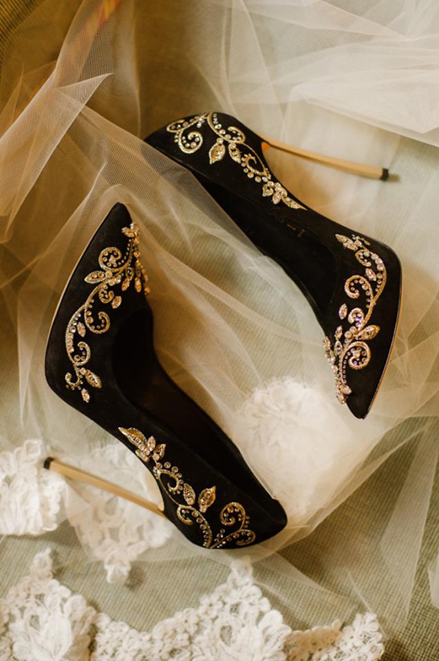 Gorgeous black and gold wedding shoes