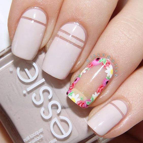 Nude Negative Space Nail Art Design With Flower