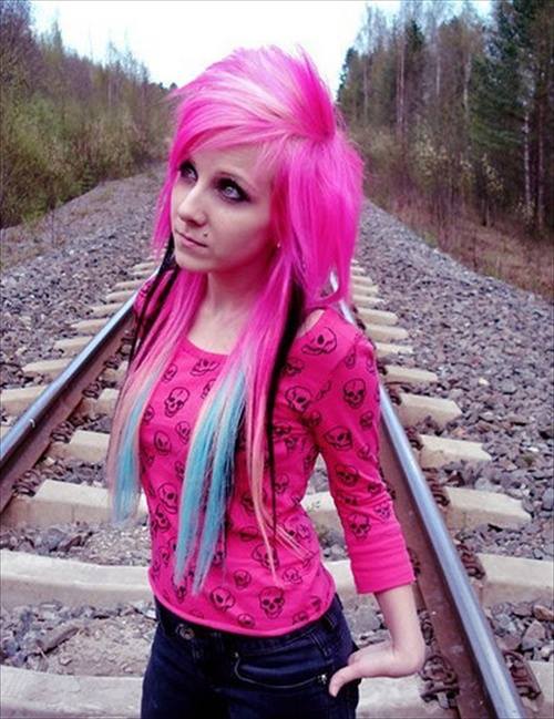 Pink Layered Long EmoHairstyle