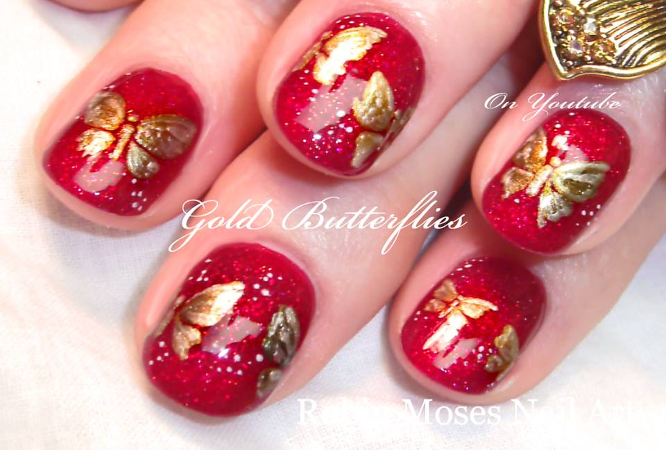Red-&-Golden-Butterfly-Nail-Art-Design