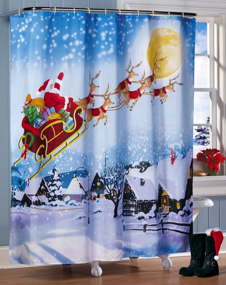 Santa's Flight Christmas Bathroom Shower Curtain