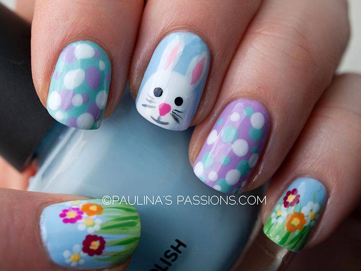 Aqua Bunny Easter Nail Designs