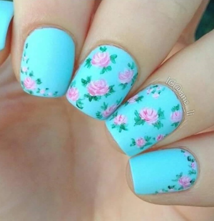 Aqua Floral nails