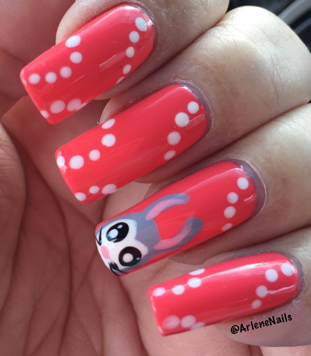 Awesome Bunny Painted On Long Nails
