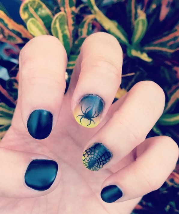 Black spider nails with spiderweb. Pic by lalalanatasha, Nail Art Design Ideas For Halloween