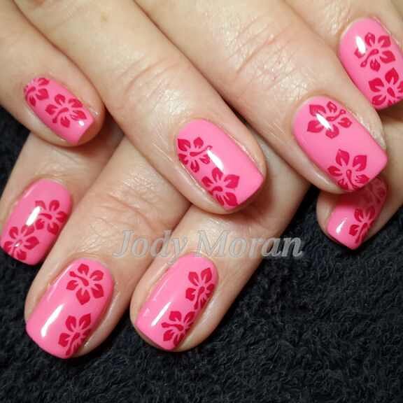 Bright Pink Floral Nails