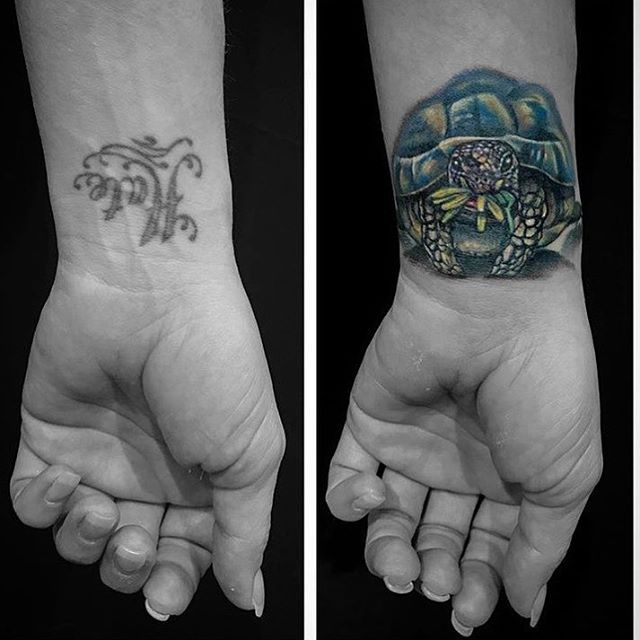 Colored Turtle Tattoo On Wrist