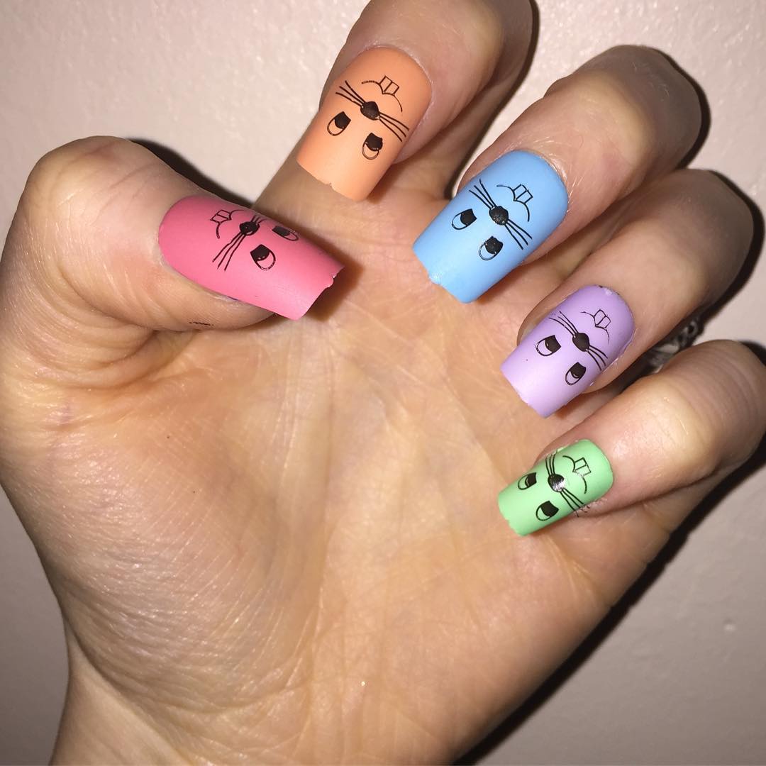 Colorful Bunny Nails