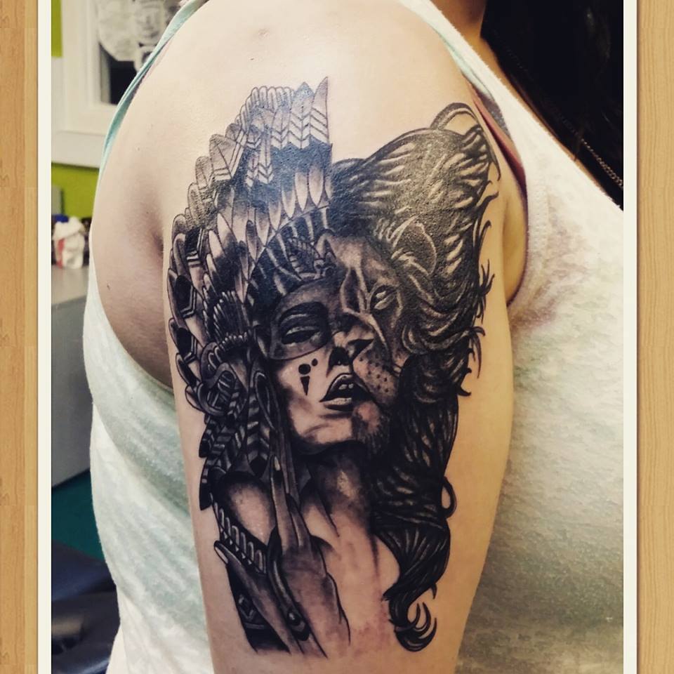 Cool Lion Tattoo With Women On Arm