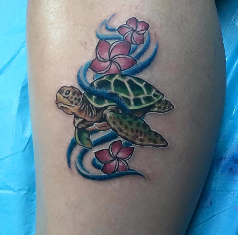 Cute Little Turtle on Back Leg
