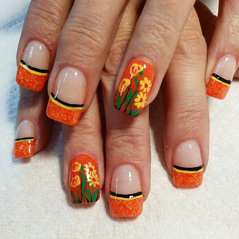 Cute Orange Flower Nails