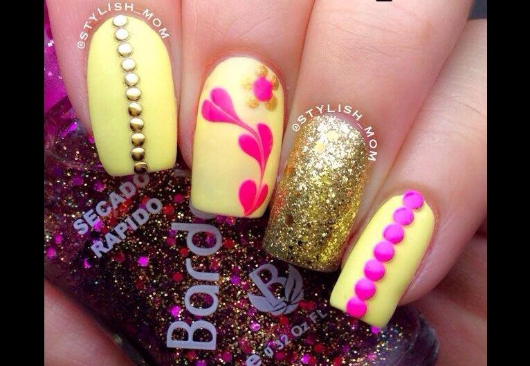 Cute Yellow NAd Pink Nails