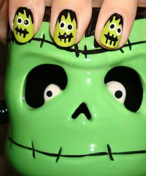 DIY Whimsical Frankenstein Nails.