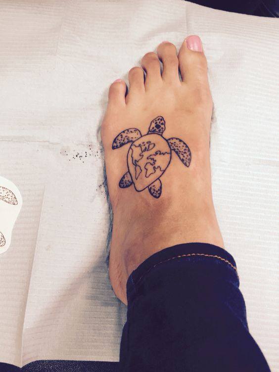 Elegant Turtle Tattoo On Foot