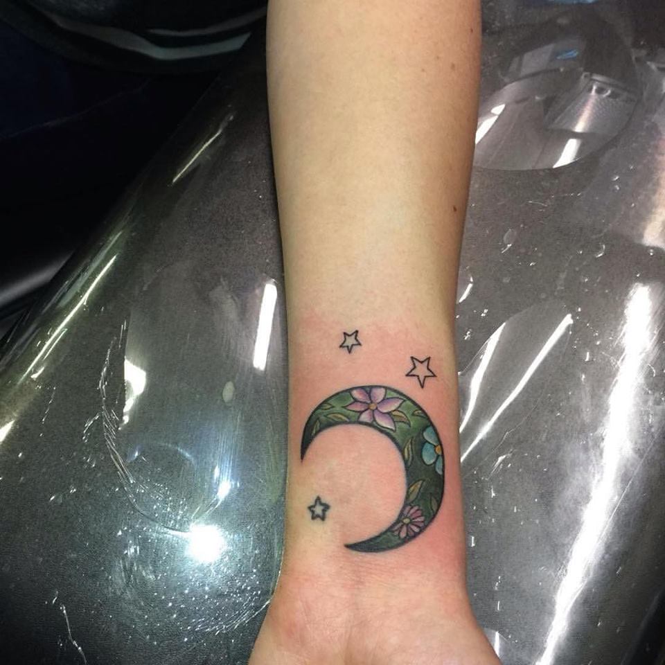 Floral Moon With Star On Wrist