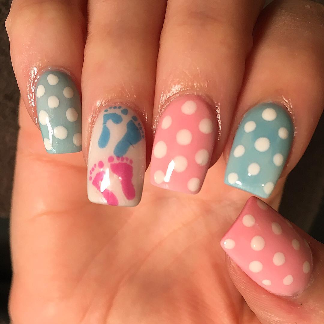 Foot Print With Polka Dots Mother's Day Nails