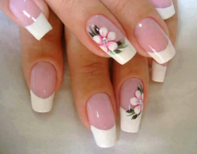 French Tips with Flowers