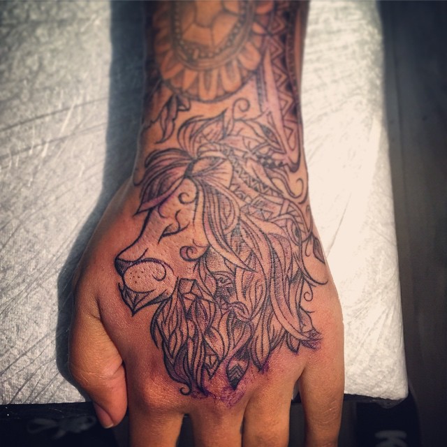 Geometric Lion Tattoo On Hand