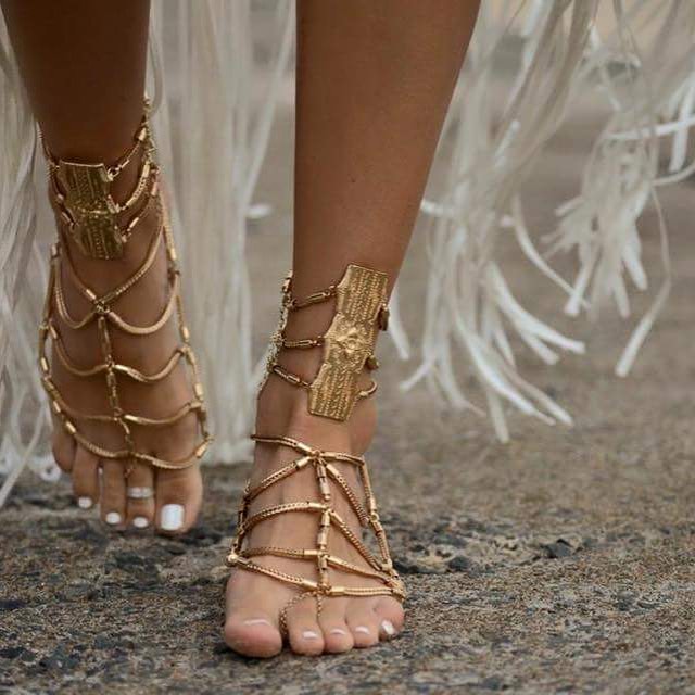 Golden Barefoot Beach Wedding Shoes