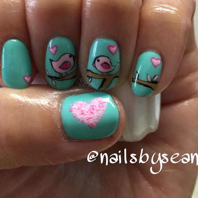 Handprinted Birds Mother's Day Nails