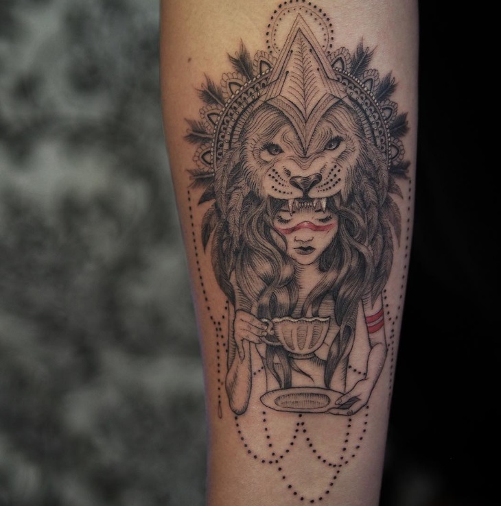 tattoos girl and lion