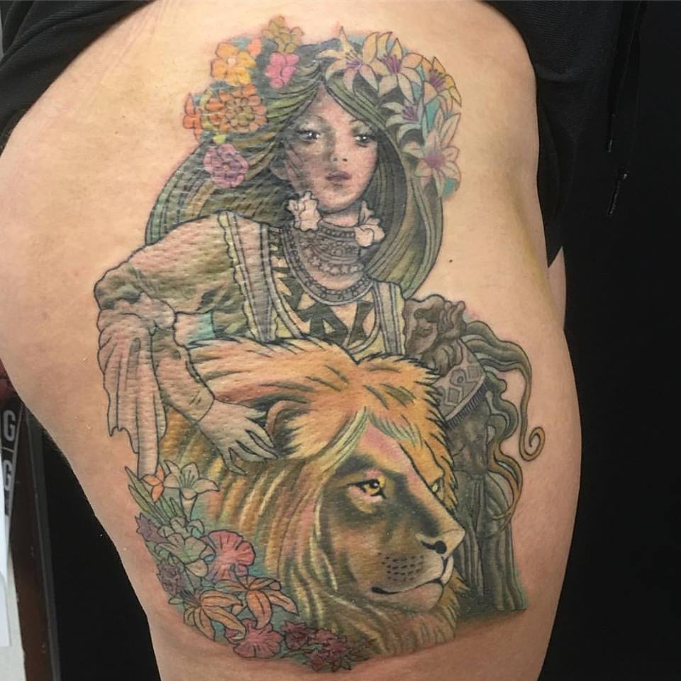 Lion Tattoo With Princess