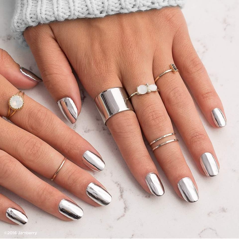 Metallic Chrome Silver Nail Art Design