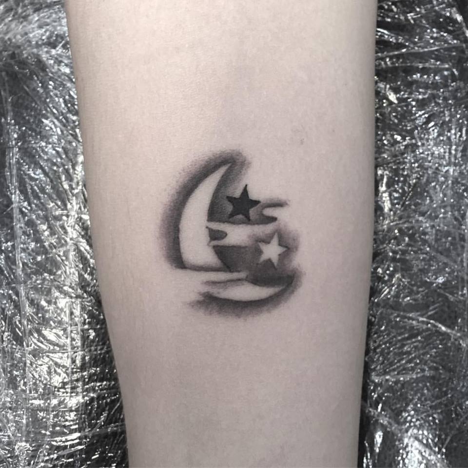 Moon Tattoo With Stars