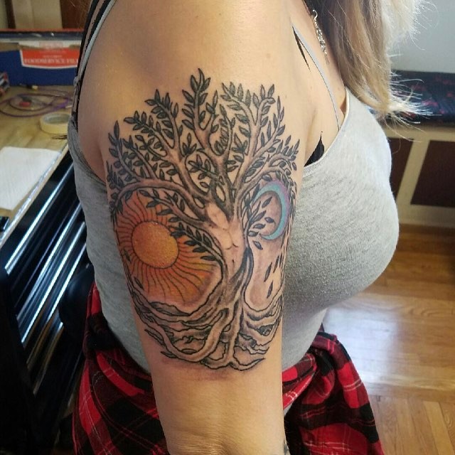 Moon Tattoo With Tree