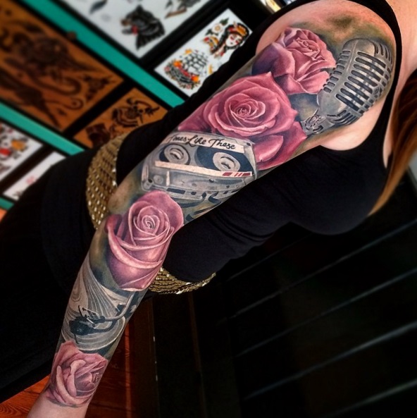 Music Inspired Tattoo With Roses