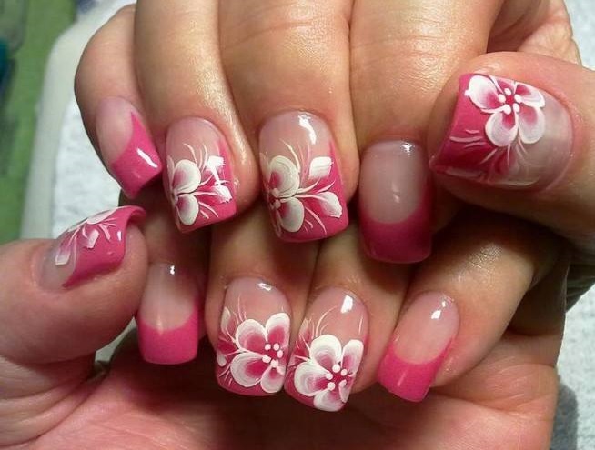 Pink And White Flower Nail Art