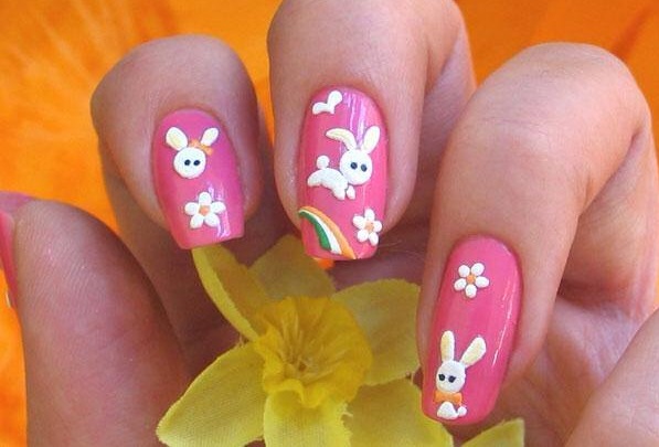 Pink Jumping Bunny Nails