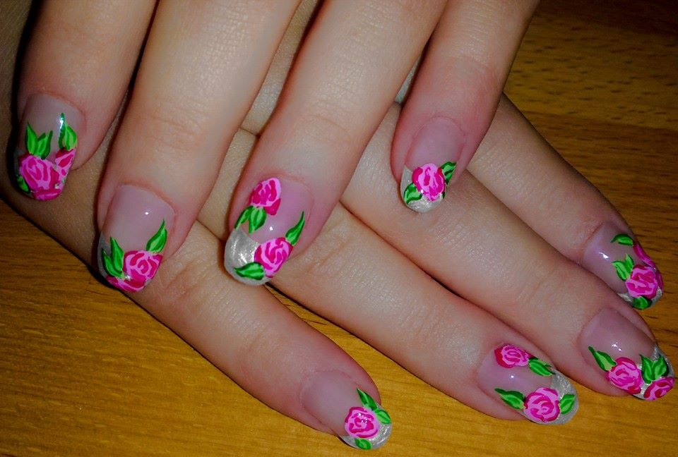 Pink Roses Nail Art Idea