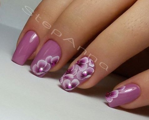 Purple Floral Nails