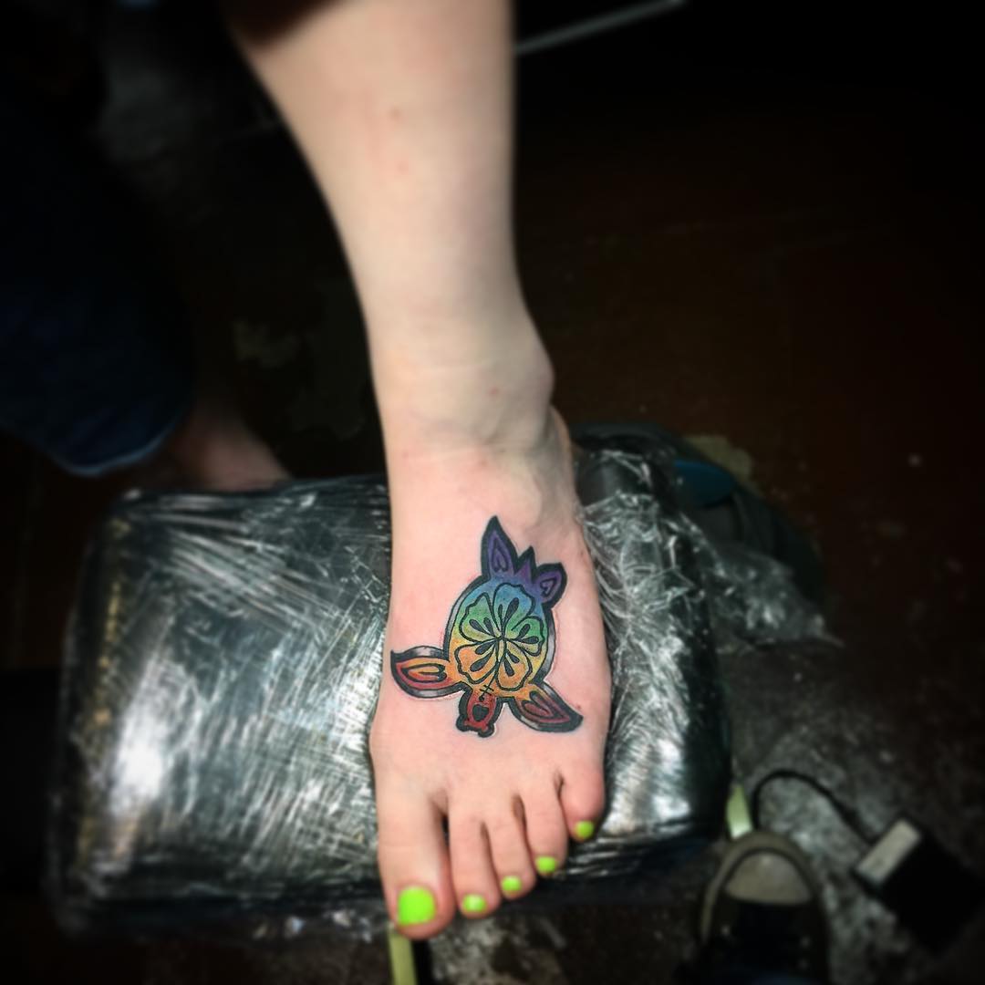 Rainbw Turtle Tattoo On Foot