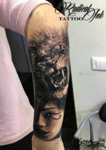 Realistic Lion Tattoo On Sleeve
