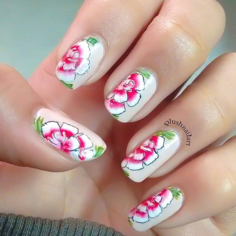 Red And White Flower Nail Art