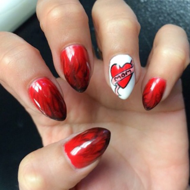 Red Heart Mother's Day Nails