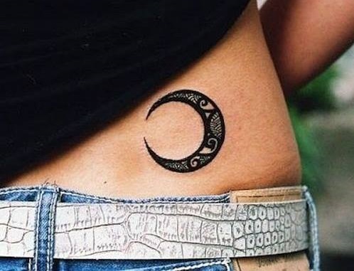 Solid Black Tribal Crescent Moon Tattoo