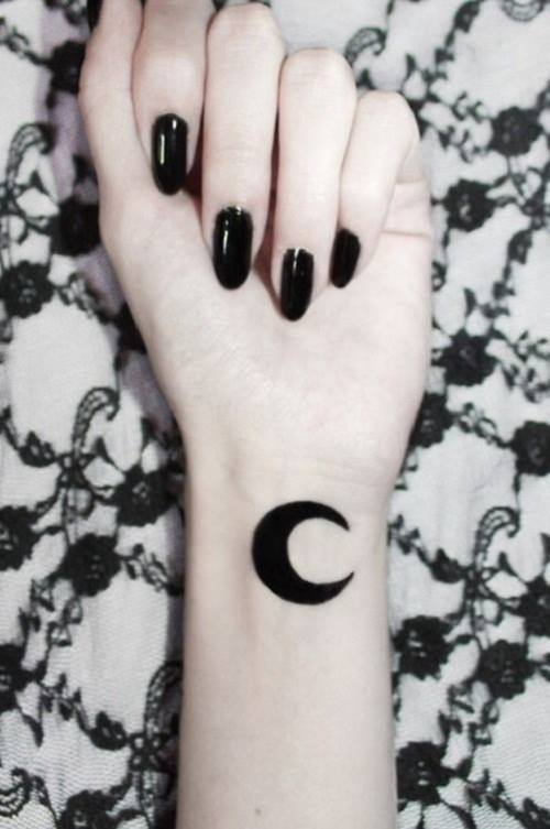 Solid Black Wrist Moon Tattoo