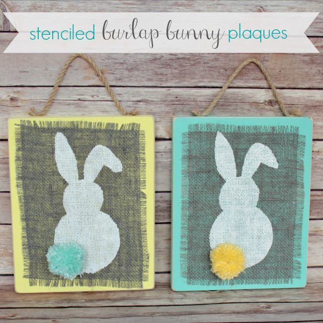 Stenciled Burlap Bunny Plaques