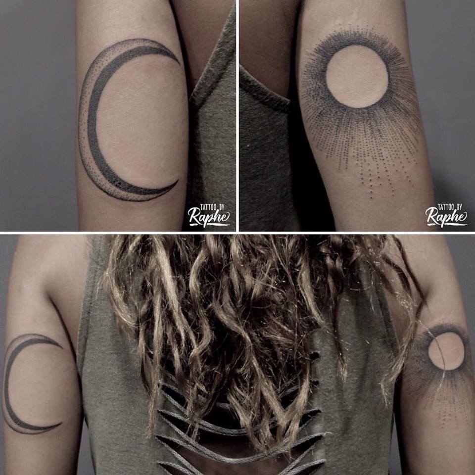 Sun And Moon Dot Work Tattoo
