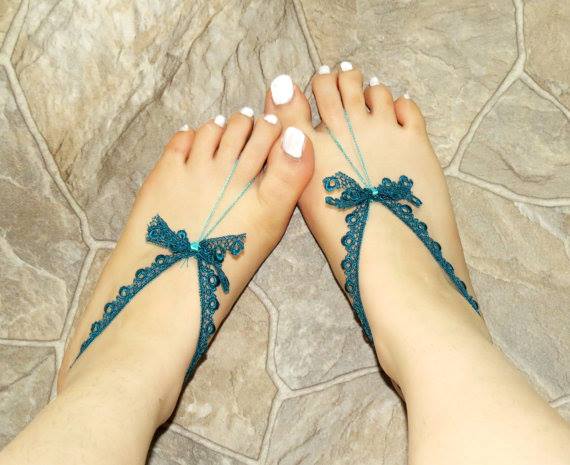 Teal Turquoise Bare Foot Sandals