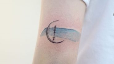 Water Color Moon Tattoo With Tree
