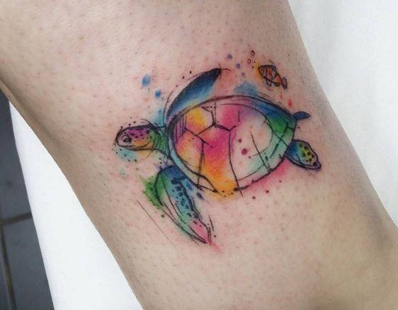 Water Color Turtle Tattoo On Hand